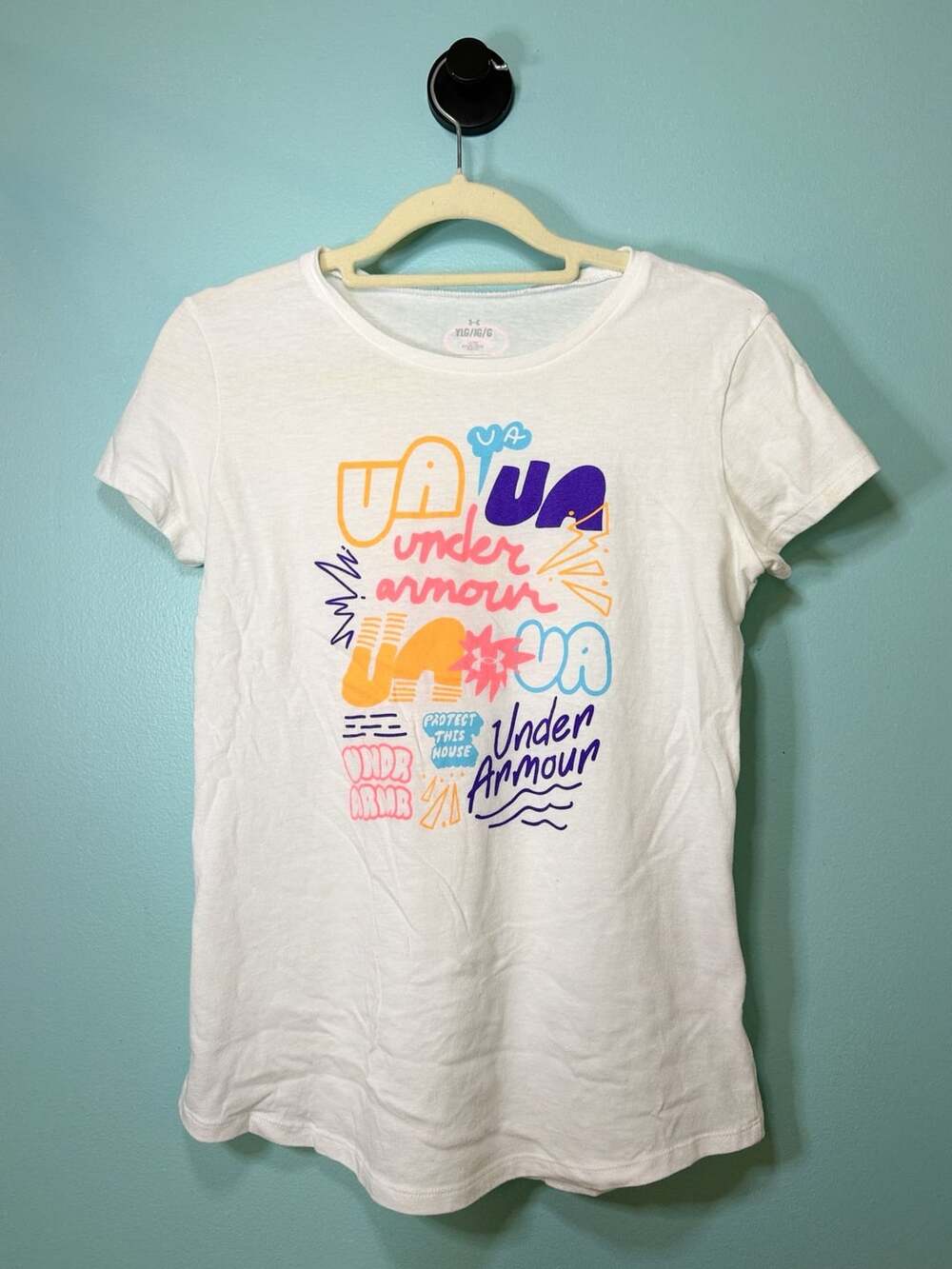 Under Armour Bubble Wordmark Graphic T-Shirt YLG White Short Sleeve